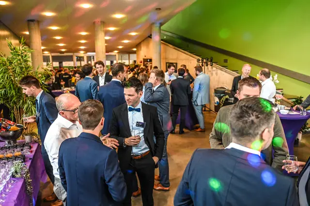 The foyer filling up during the reception.