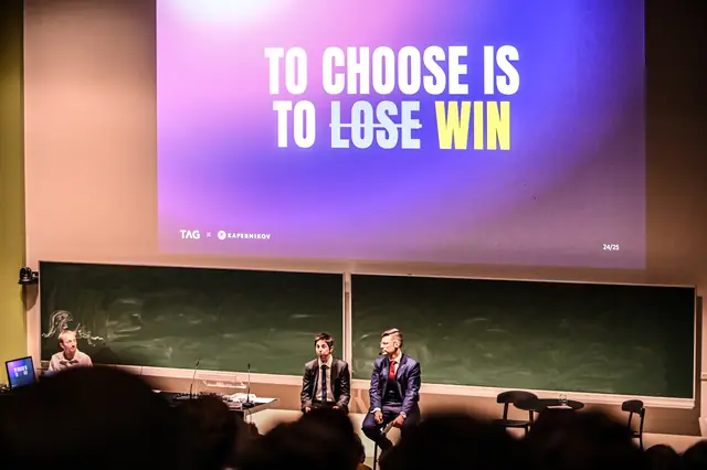 A slide that crosses out “lose”: to choose is to win.