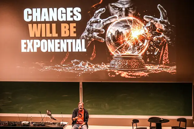 The slide “Changes will be exponential” during the keynote.
